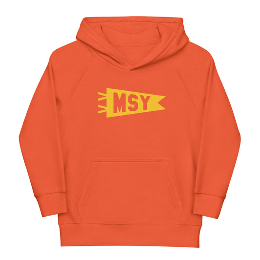 Kid's Sustainable Hoodie - Yellow Graphic • MSY New Orleans • YHM Designs - Image 01