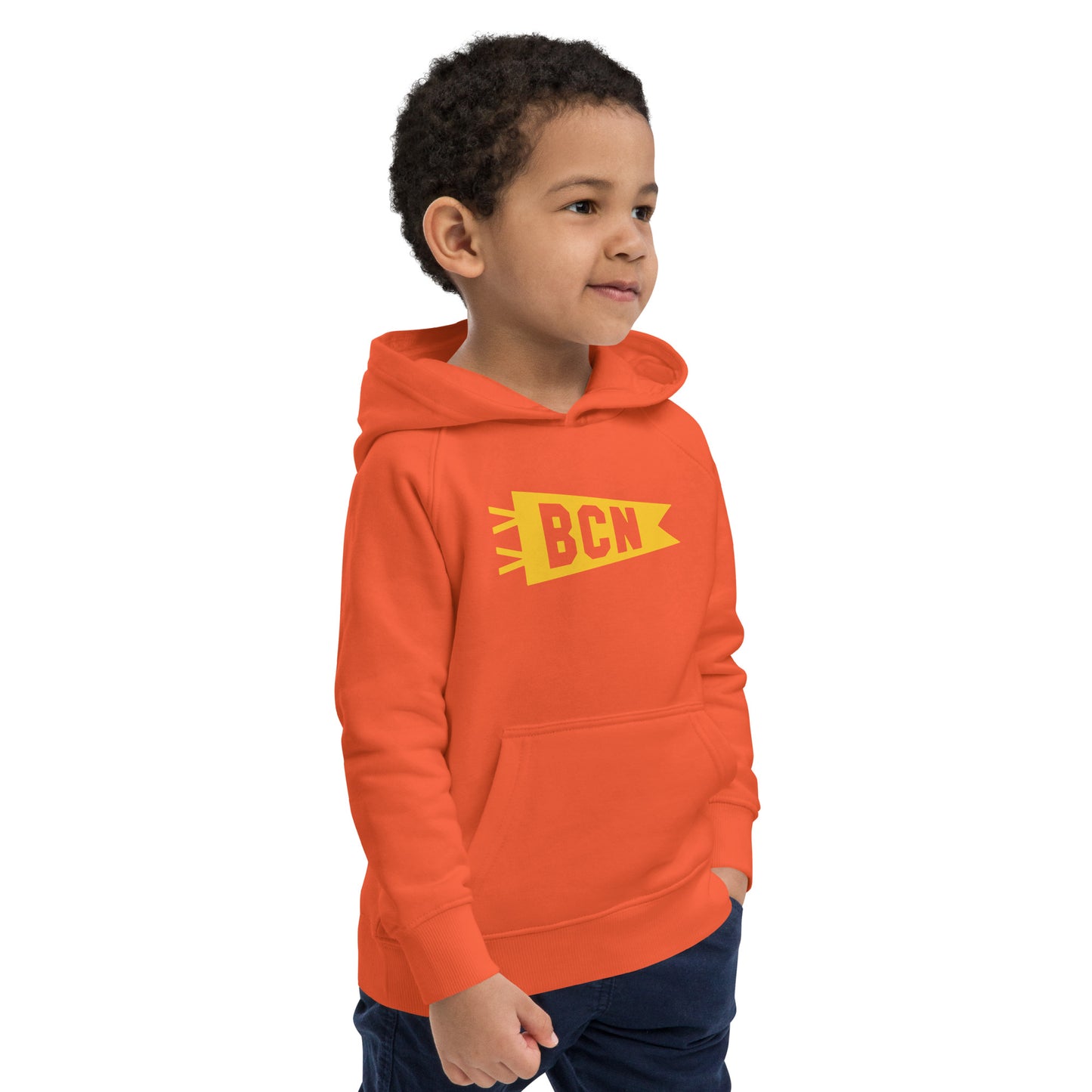 Kid's Sustainable Hoodie - Yellow Graphic • BCN Barcelona • YHM Designs - Image 13