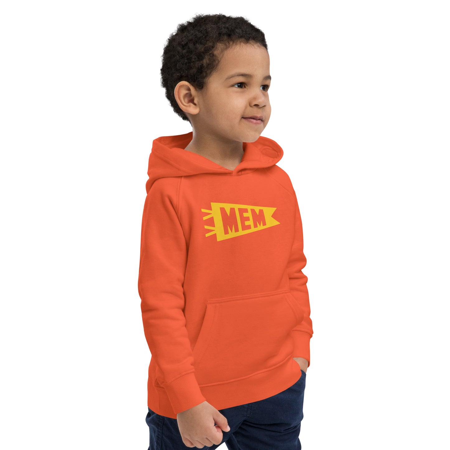 MEM Memphis Kid's Sustainable Hoodie • Banner Design in Yellow • YHM Designs - Image 13