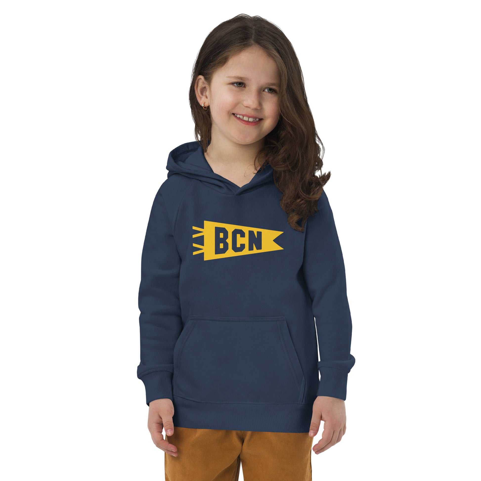 Kid's Sustainable Hoodie - Yellow Graphic • BCN Barcelona • YHM Designs - Image 07