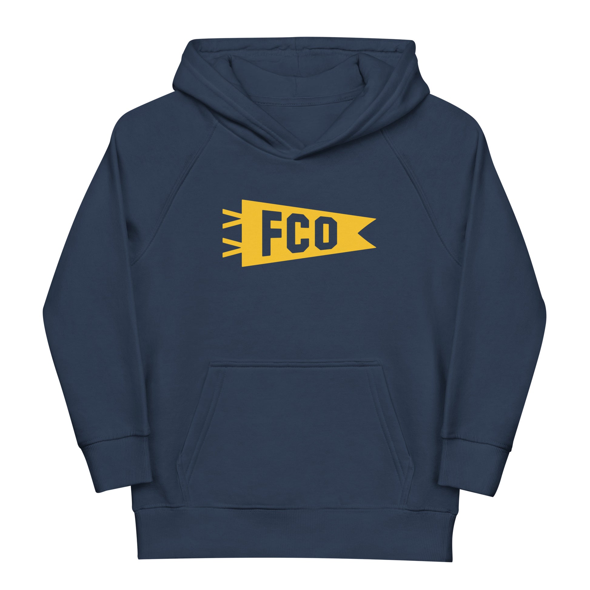 FCO Rome Kid's Sustainable Hoodie • Banner Design in Yellow • YHM Designs - Image 02