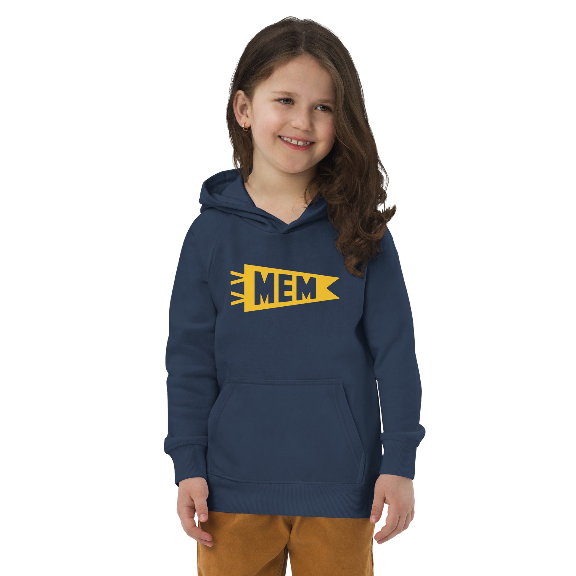 MEM Memphis Kid's Sustainable Hoodie • Banner Design in Yellow • YHM Designs - Image 07