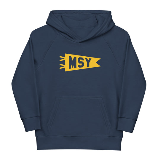 Kid's Sustainable Hoodie - Yellow Graphic • MSY New Orleans • YHM Designs - Image 02
