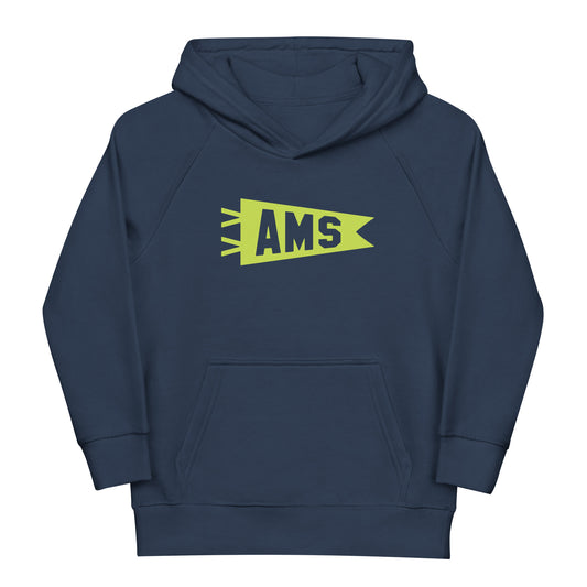 Kid's Sustainable Hoodie - Green Graphic • AMS Amsterdam • YHM Designs - Image 01