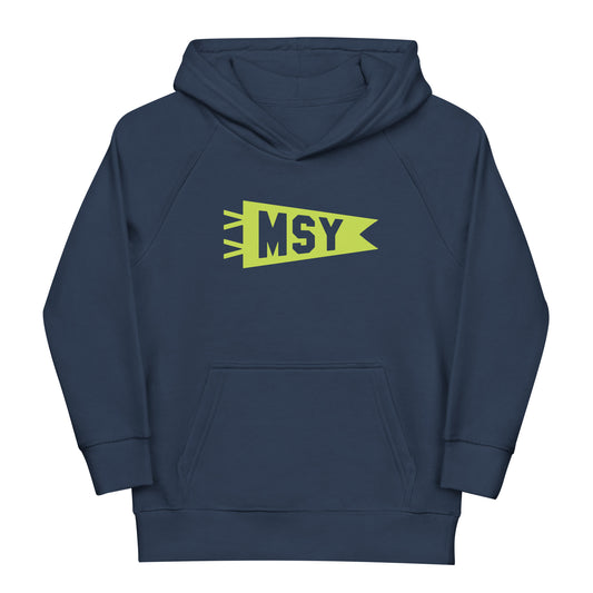 Kid's Sustainable Hoodie - Green Graphic • MSY New Orleans • YHM Designs - Image 01