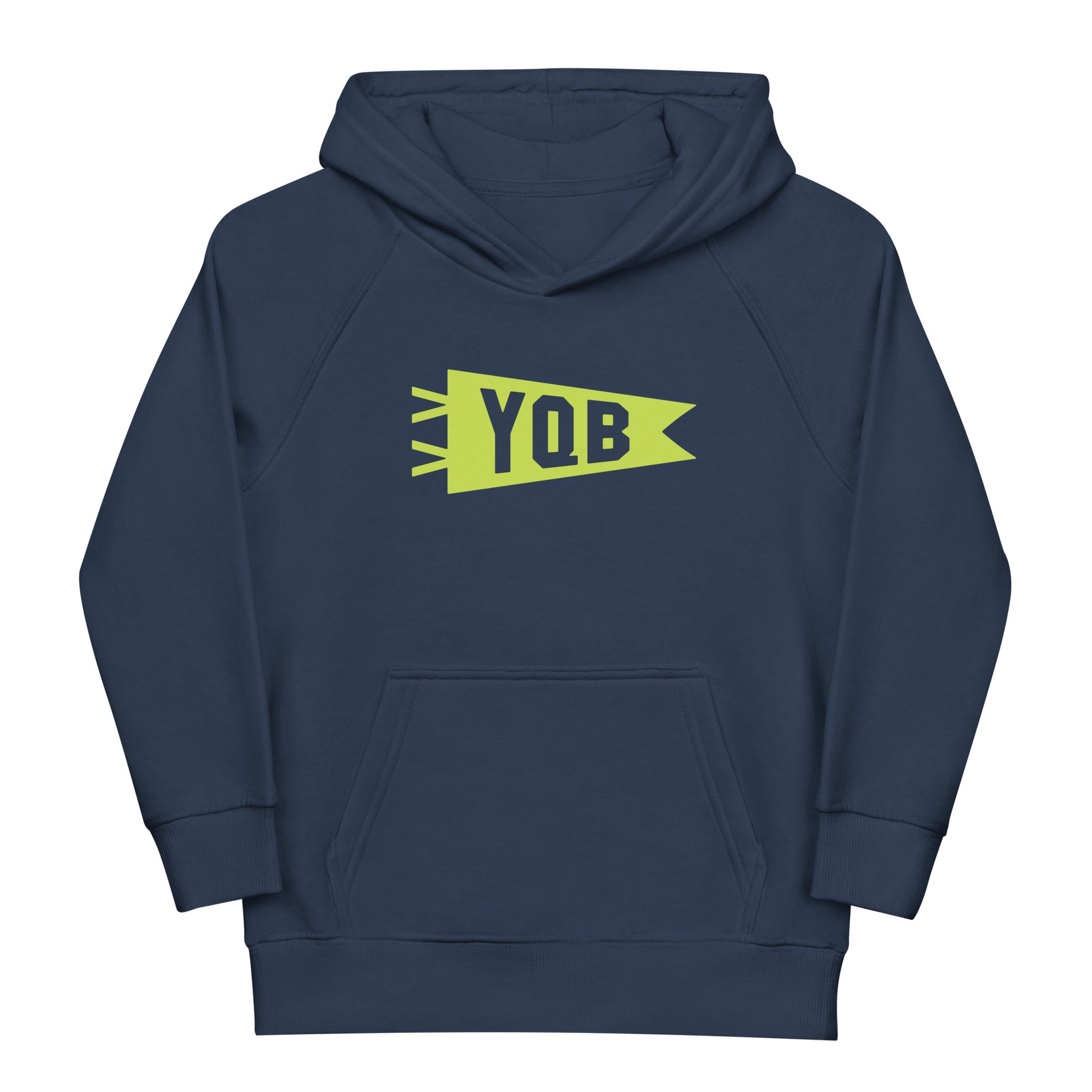 Kid's Sustainable Hoodie - Green Graphic • YQB Quebec City • YHM Designs - Image 01