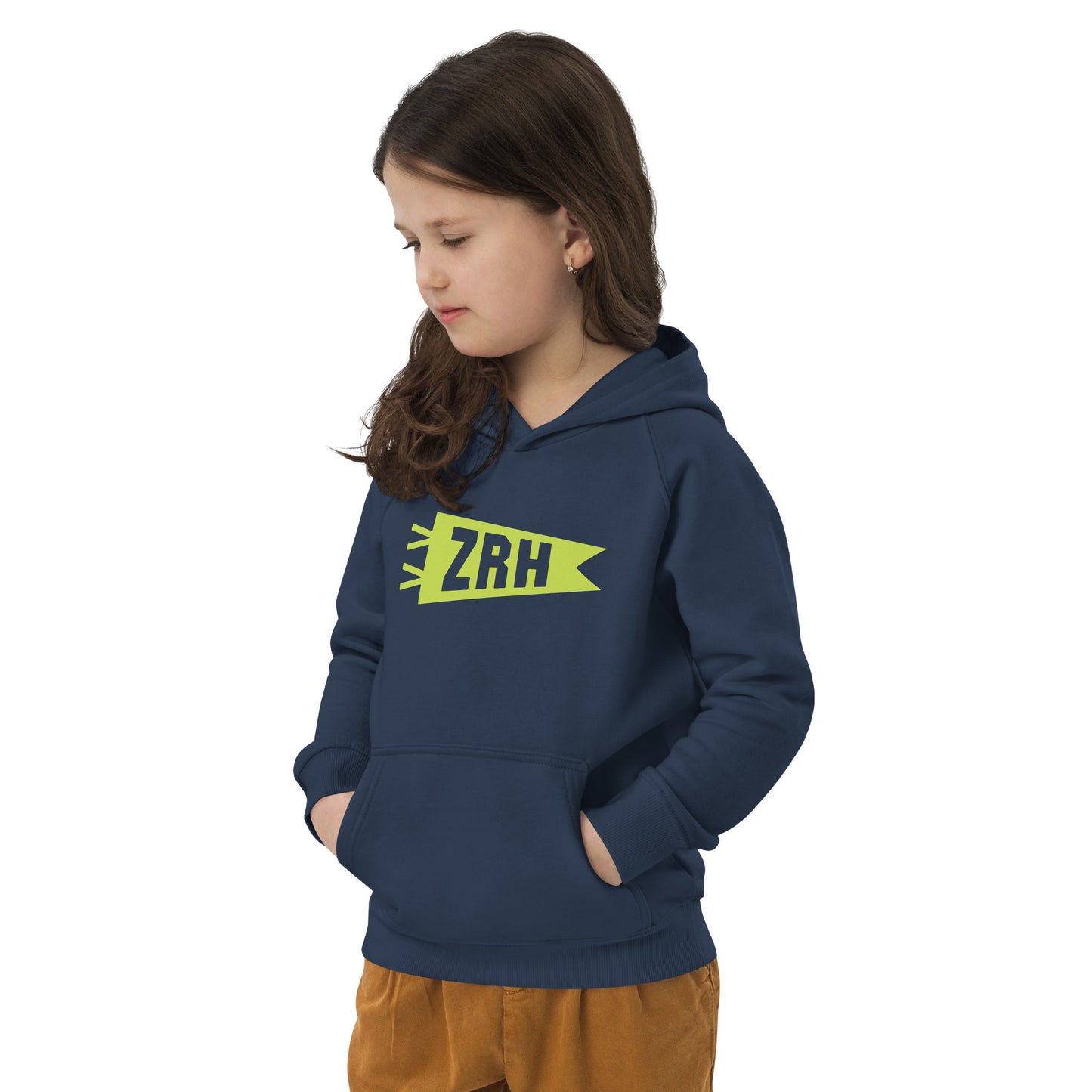 Kid's Sustainable Hoodie - Green Graphic • ZRH Zurich • YHM Designs - Image 05
