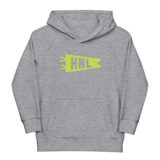 Kid's Sustainable Hoodie - Green Graphic • HNL Honolulu • YHM Designs - Image 02
