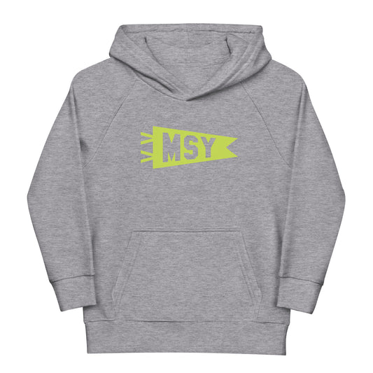 Kid's Sustainable Hoodie - Green Graphic • MSY New Orleans • YHM Designs - Image 02