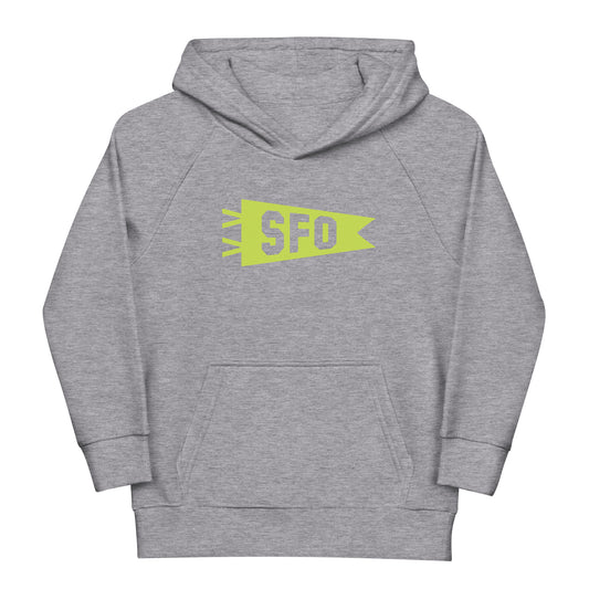 Kid's Sustainable Hoodie - Green Graphic • SFO San Francisco • YHM Designs - Image 02