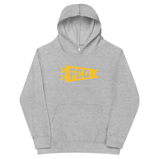 Airport Code Kid's Hoodie - Yellow Graphic • FCO Rome • YHM Designs - Image 02