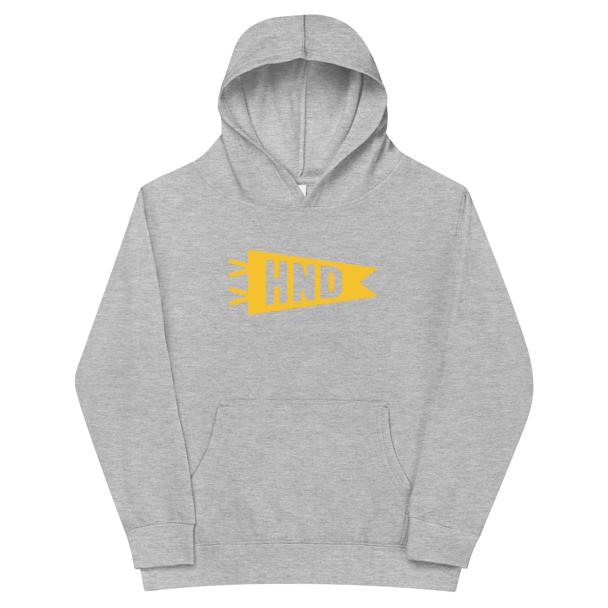 Airport Code Kid's Hoodie - Yellow Graphic • HND Tokyo • YHM Designs - Image 02