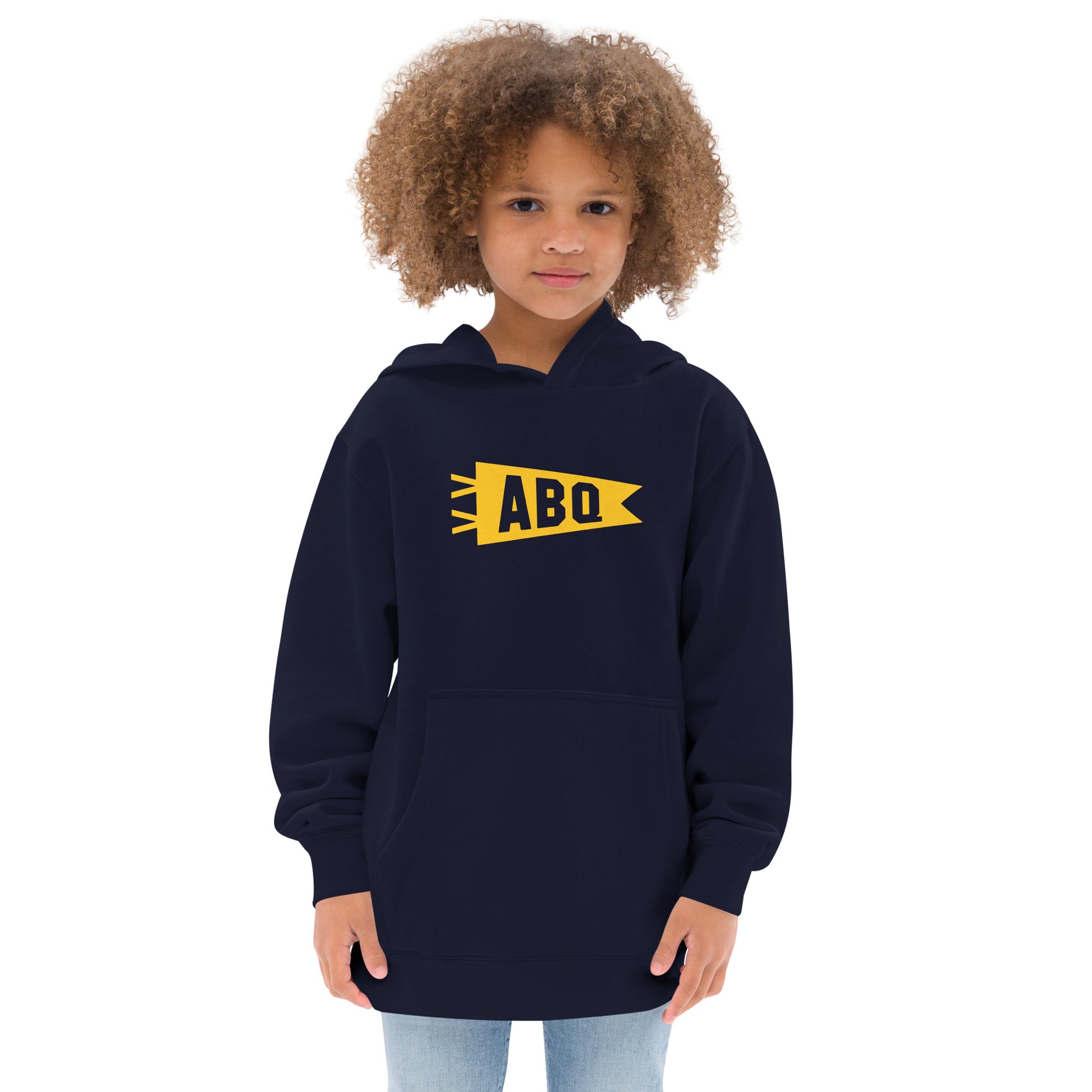 Airport Code Kid's Hoodie - Yellow Graphic • ABQ Albuquerque • YHM Designs - Image 07