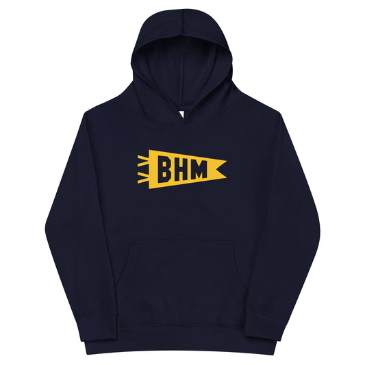 Airport Code Kid's Hoodie - Yellow Graphic • BHM Birmingham • YHM Designs - Image 01