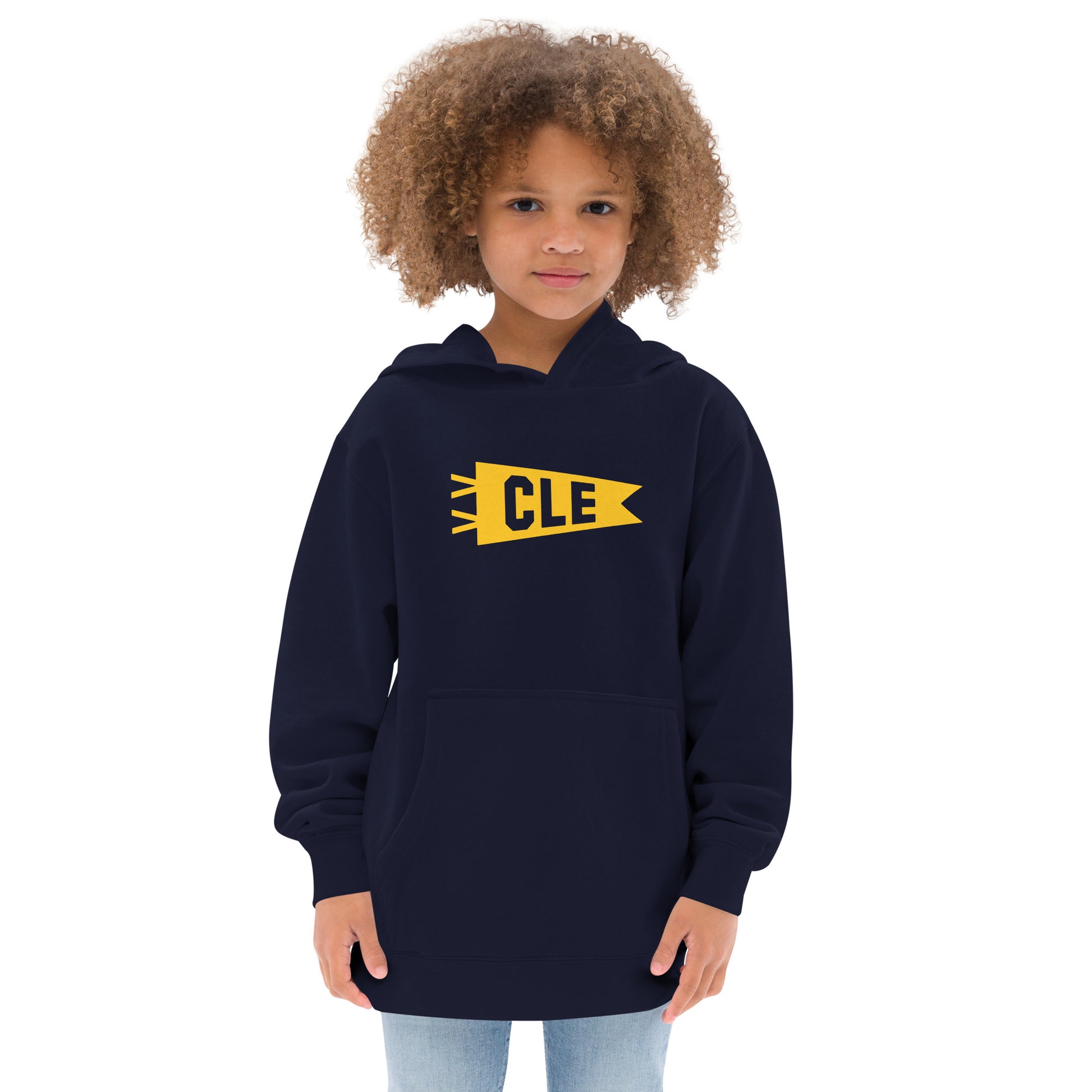 Airport Code Kid's Hoodie - Yellow Graphic • CLE Cleveland • YHM Designs - Image 07