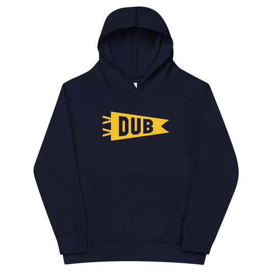 Airport Code Kid's Hoodie - Yellow Graphic • DUB Dublin • YHM Designs - Image 01