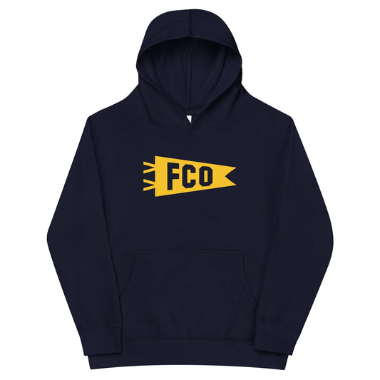 Airport Code Kid's Hoodie - Yellow Graphic • FCO Rome • YHM Designs - Image 01