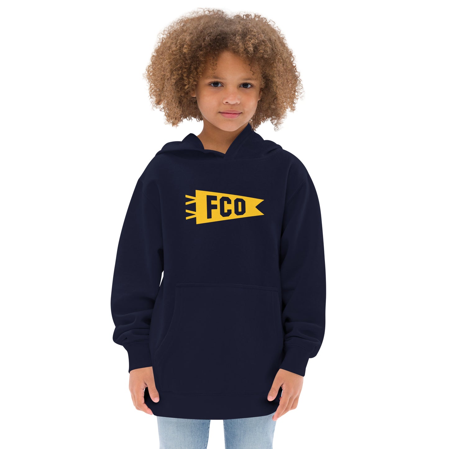 Airport Code Kid's Hoodie - Yellow Graphic • FCO Rome • YHM Designs - Image 07