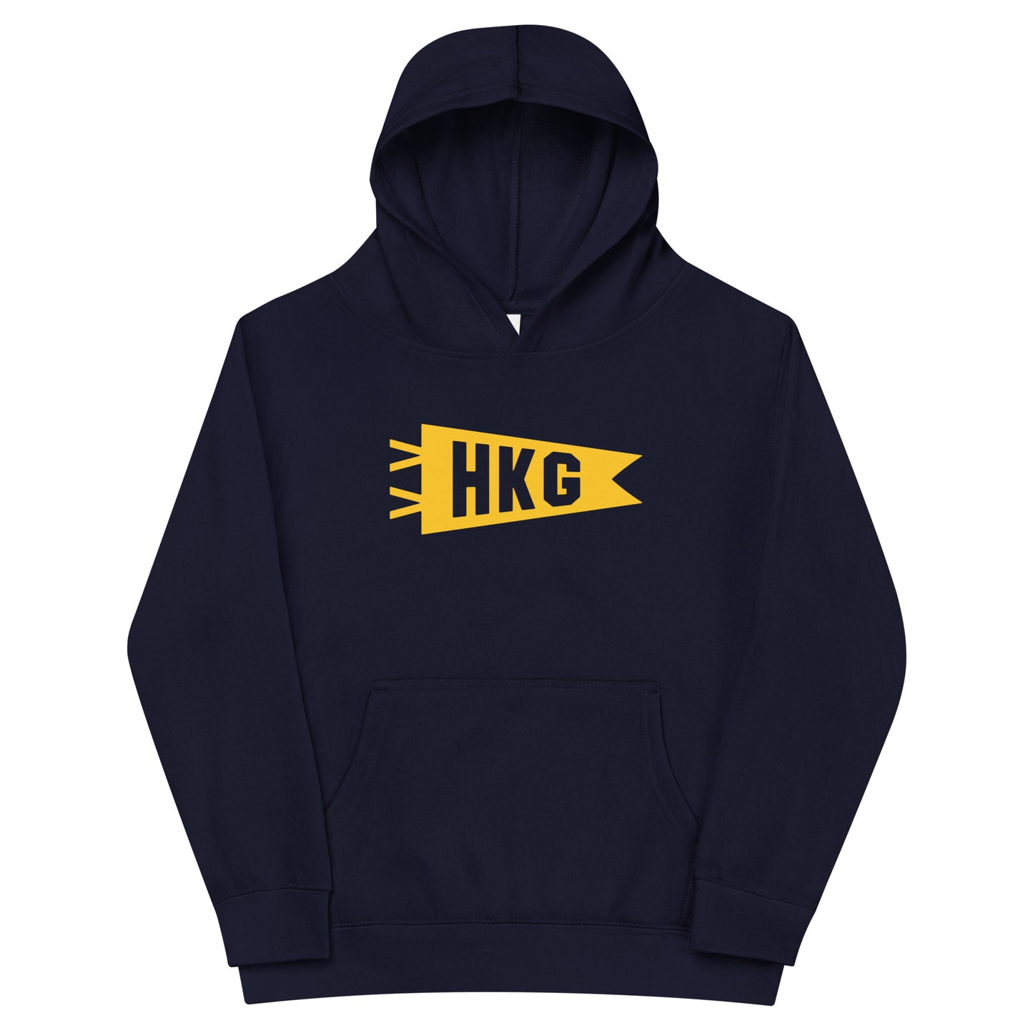 HKG Hong Kong Kid's Fleece Hoodie • Banner Design in Yellow • YHM Designs - Image 01