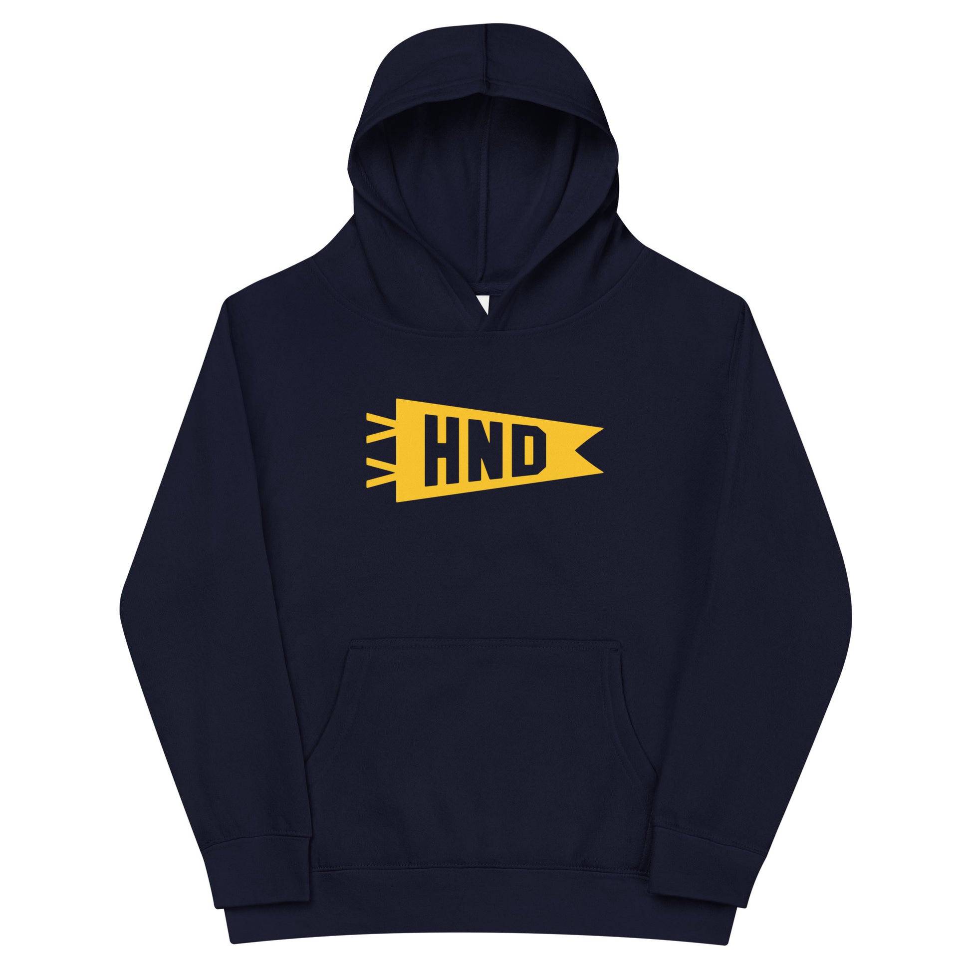 Airport Code Kid's Hoodie - Yellow Graphic • HND Tokyo • YHM Designs - Image 01