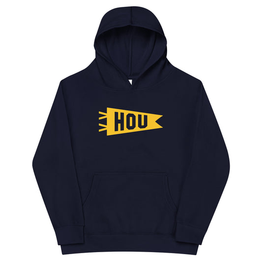 Airport Code Kid's Hoodie - Yellow Graphic • HOU Houston • YHM Designs - Image 01