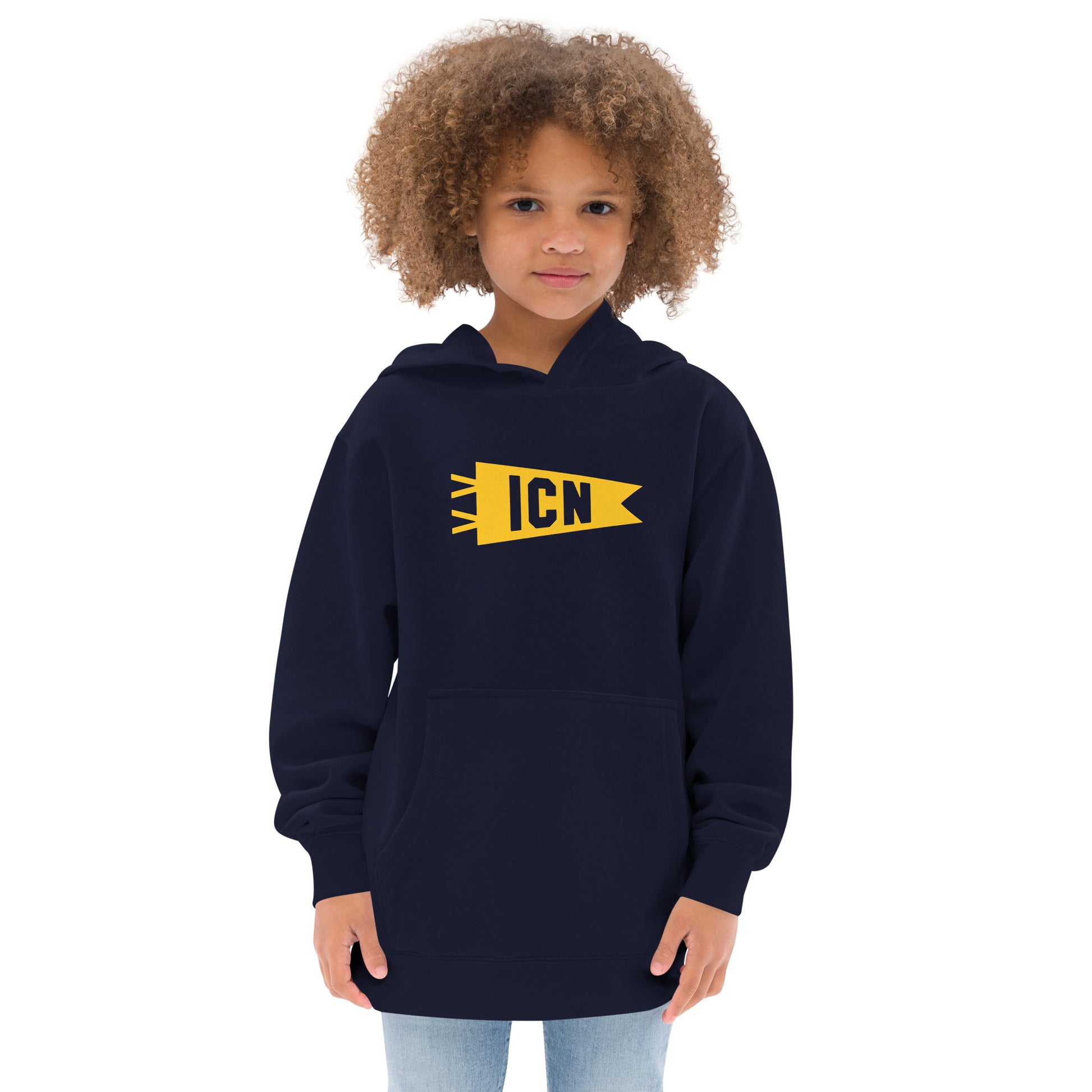 Airport Code Kid's Hoodie - Yellow Graphic • ICN Seoul • YHM Designs - Image 07