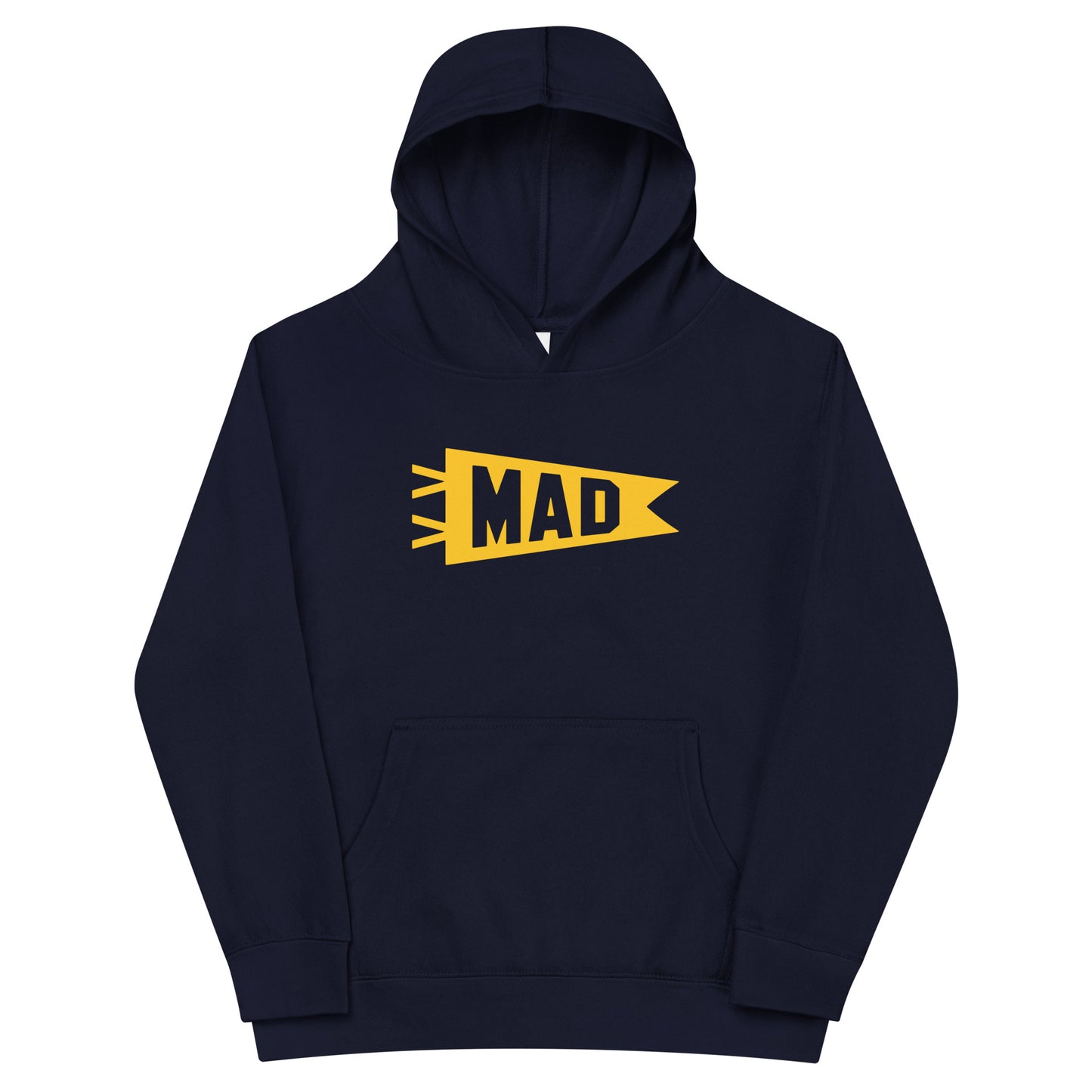 Airport Code Kid's Hoodie - Yellow Graphic • MAD Madrid • YHM Designs - Image 01