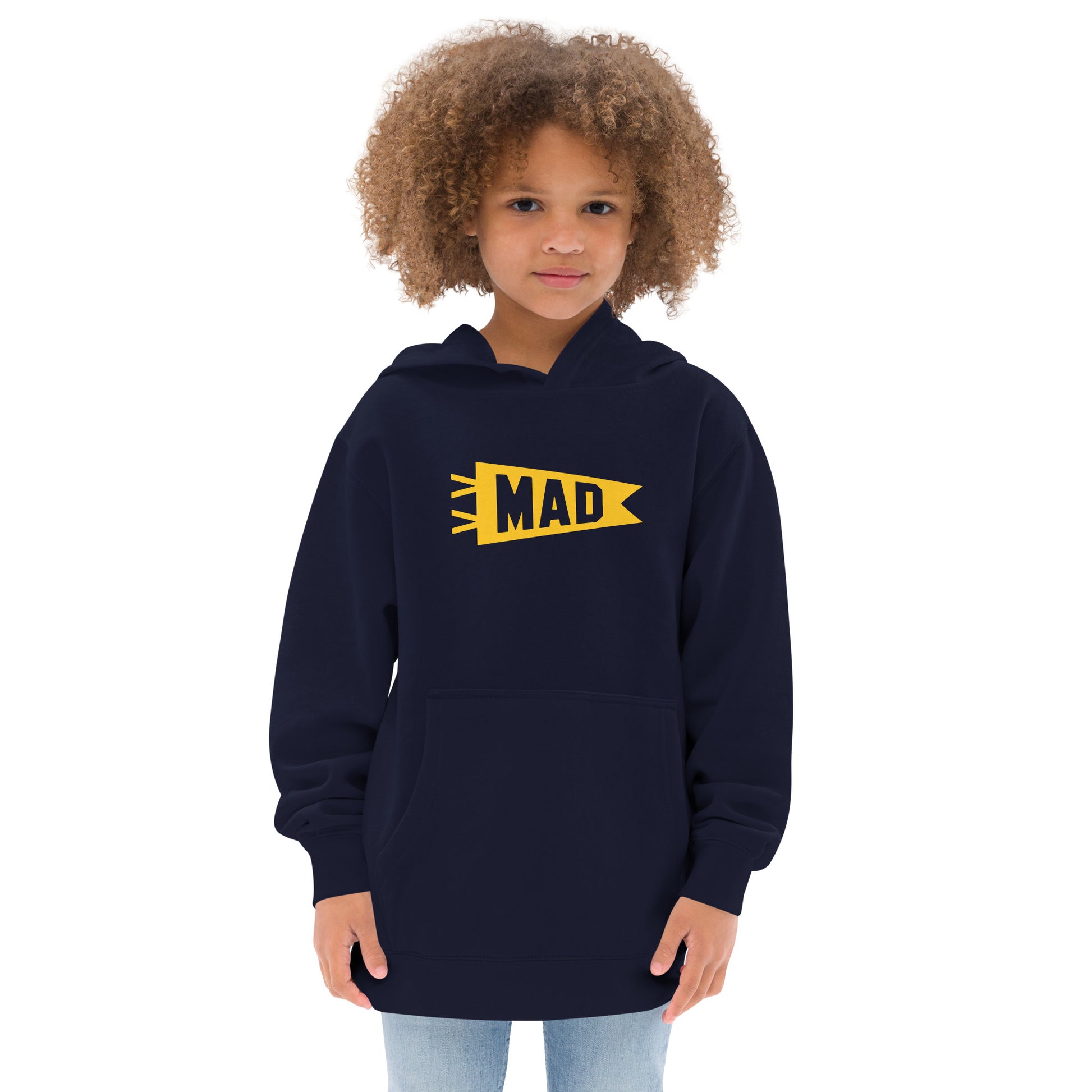 Airport Code Kid's Hoodie - Yellow Graphic • MAD Madrid • YHM Designs - Image 07