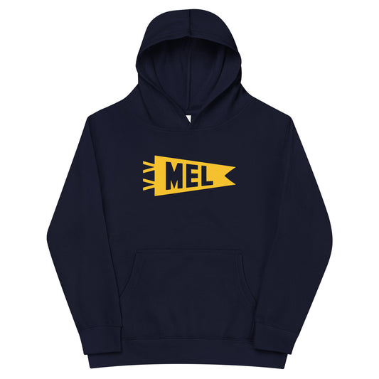 Airport Code Kid's Hoodie - Yellow Graphic • MEL Melbourne • YHM Designs - Image 01