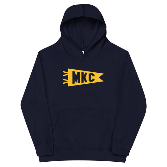Airport Code Kid's Hoodie - Yellow Graphic • MKC Kansas City • YHM Designs - Image 01