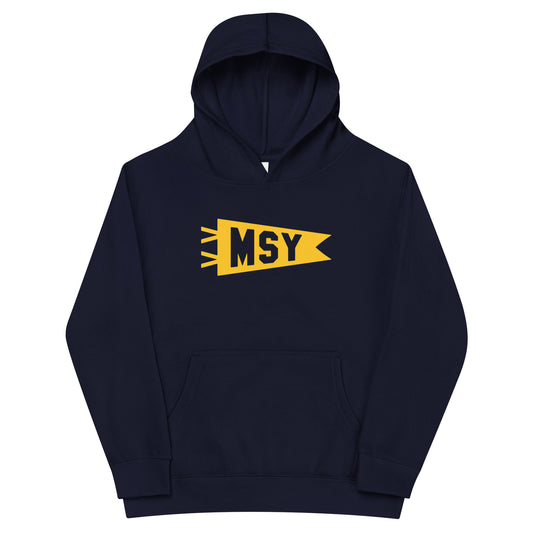Airport Code Kid's Hoodie - Yellow Graphic • MSY New Orleans • YHM Designs - Image 01