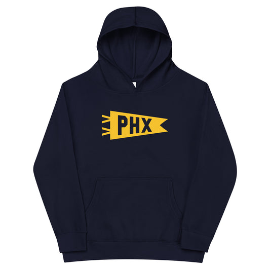 Airport Code Kid's Hoodie - Yellow Graphic • PHX Phoenix • YHM Designs - Image 01