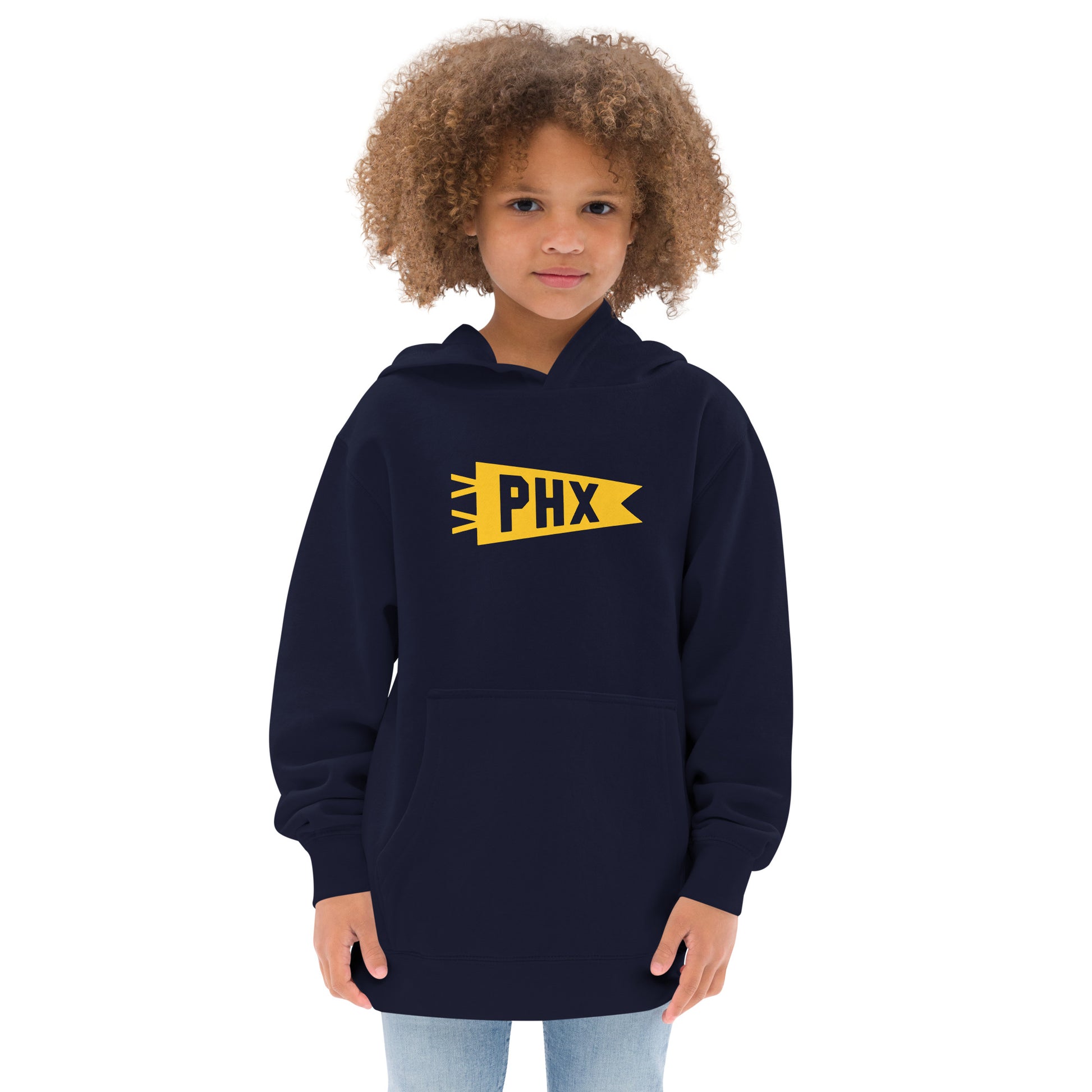 Airport Code Kid's Hoodie - Yellow Graphic • PHX Phoenix • YHM Designs - Image 07