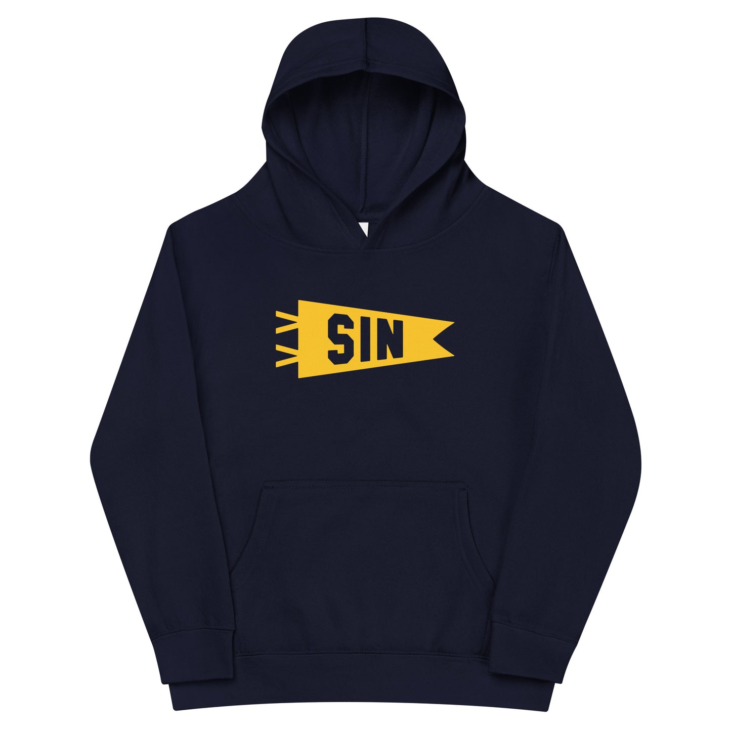 SIN Singapore Kid's Fleece Hoodie • Banner Design in Yellow • YHM Designs - Image 01