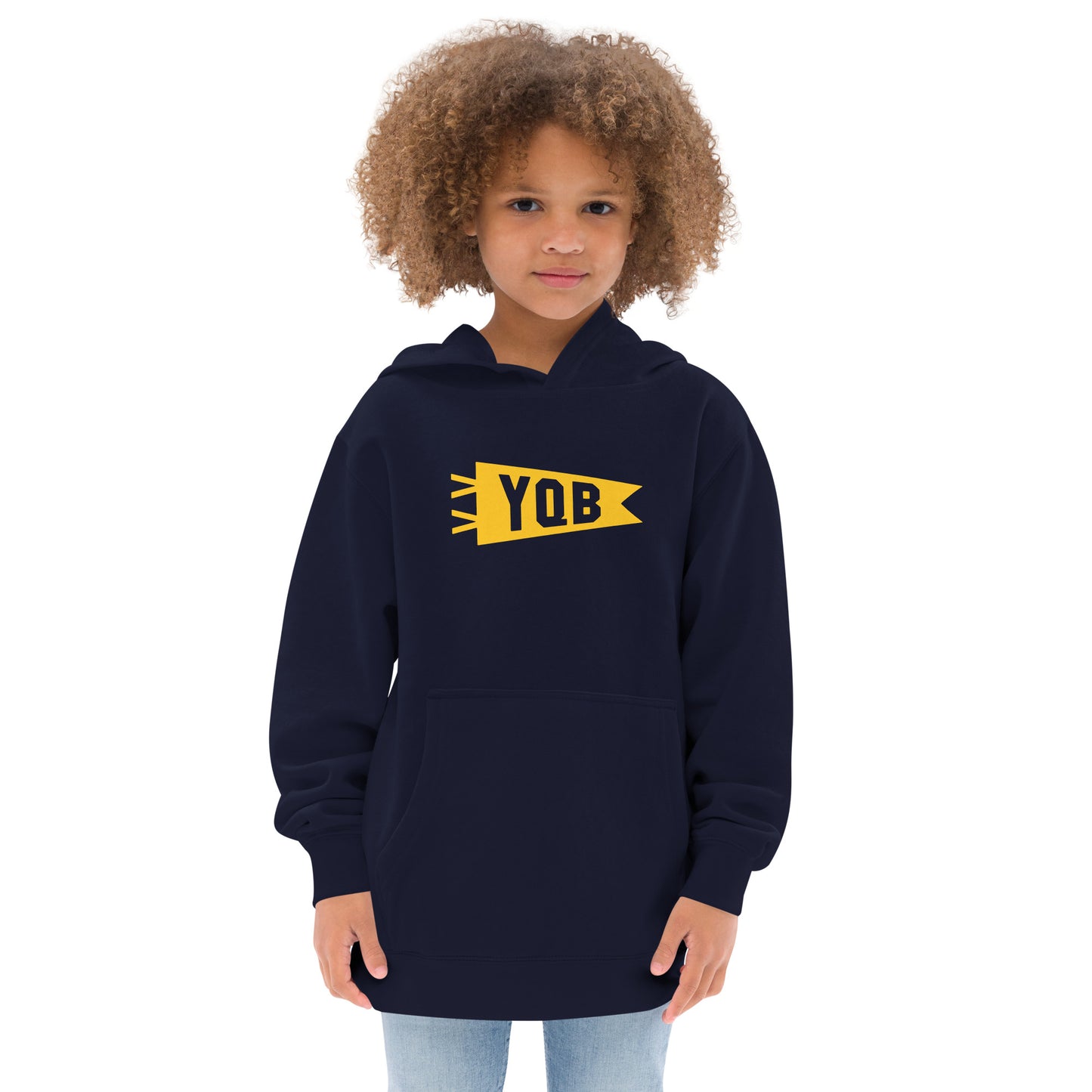 Airport Code Kid's Hoodie - Yellow Graphic • YQB Quebec City • YHM Designs - Image 07