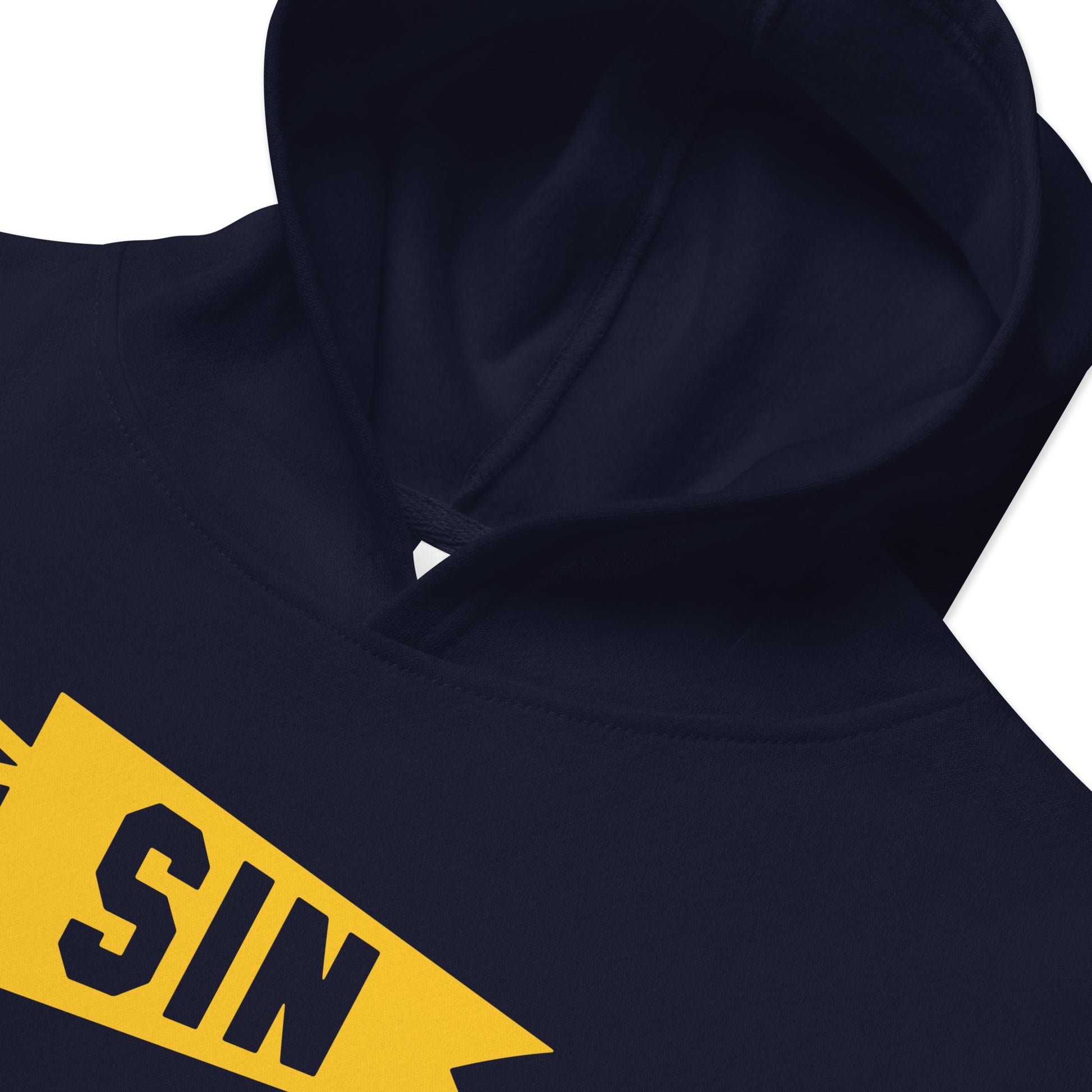 SIN Singapore Kid's Fleece Hoodie • Banner Design in Yellow • YHM Designs - Image 05