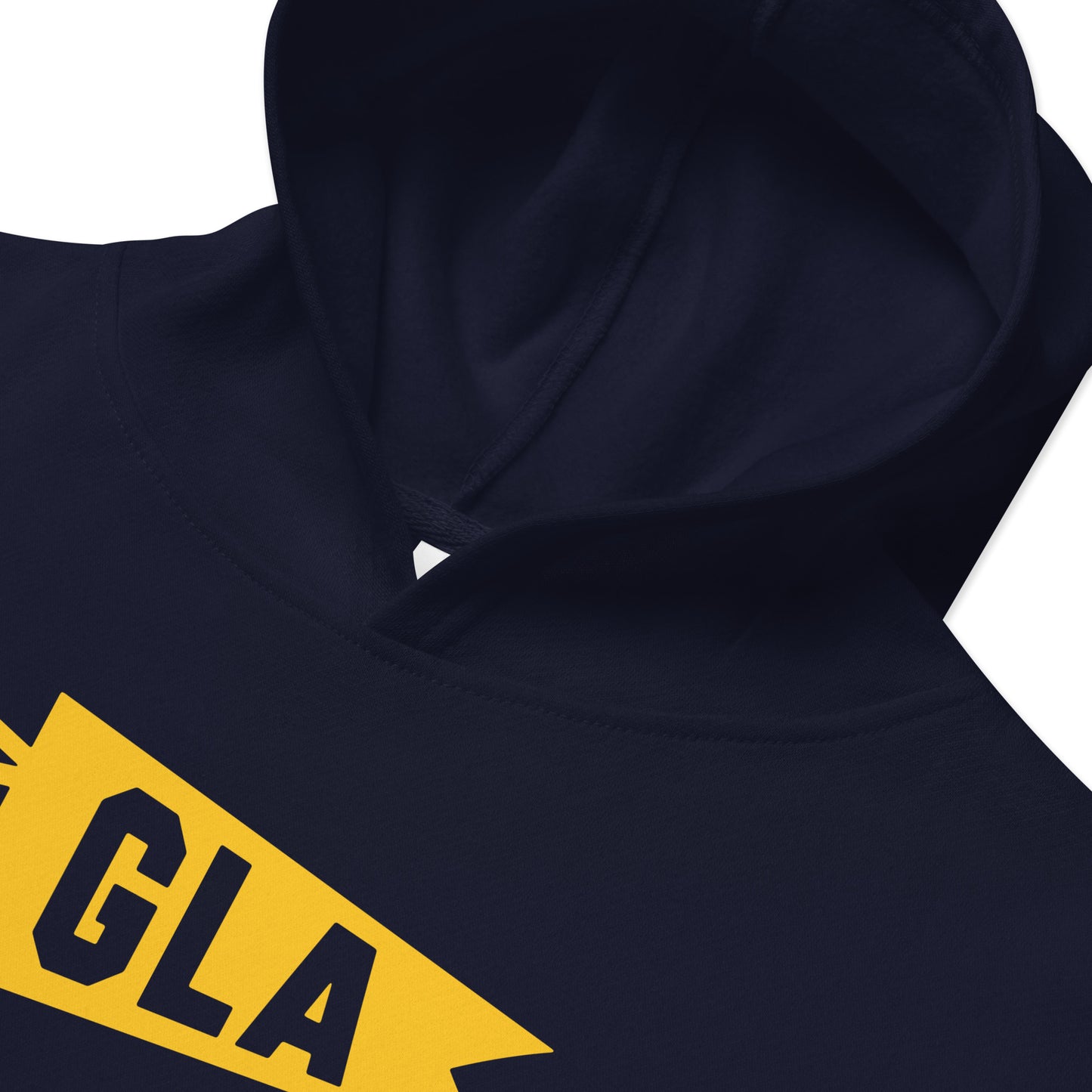 Airport Code Kid's Hoodie - Yellow Graphic • GLA Glasgow • YHM Designs - Image 05