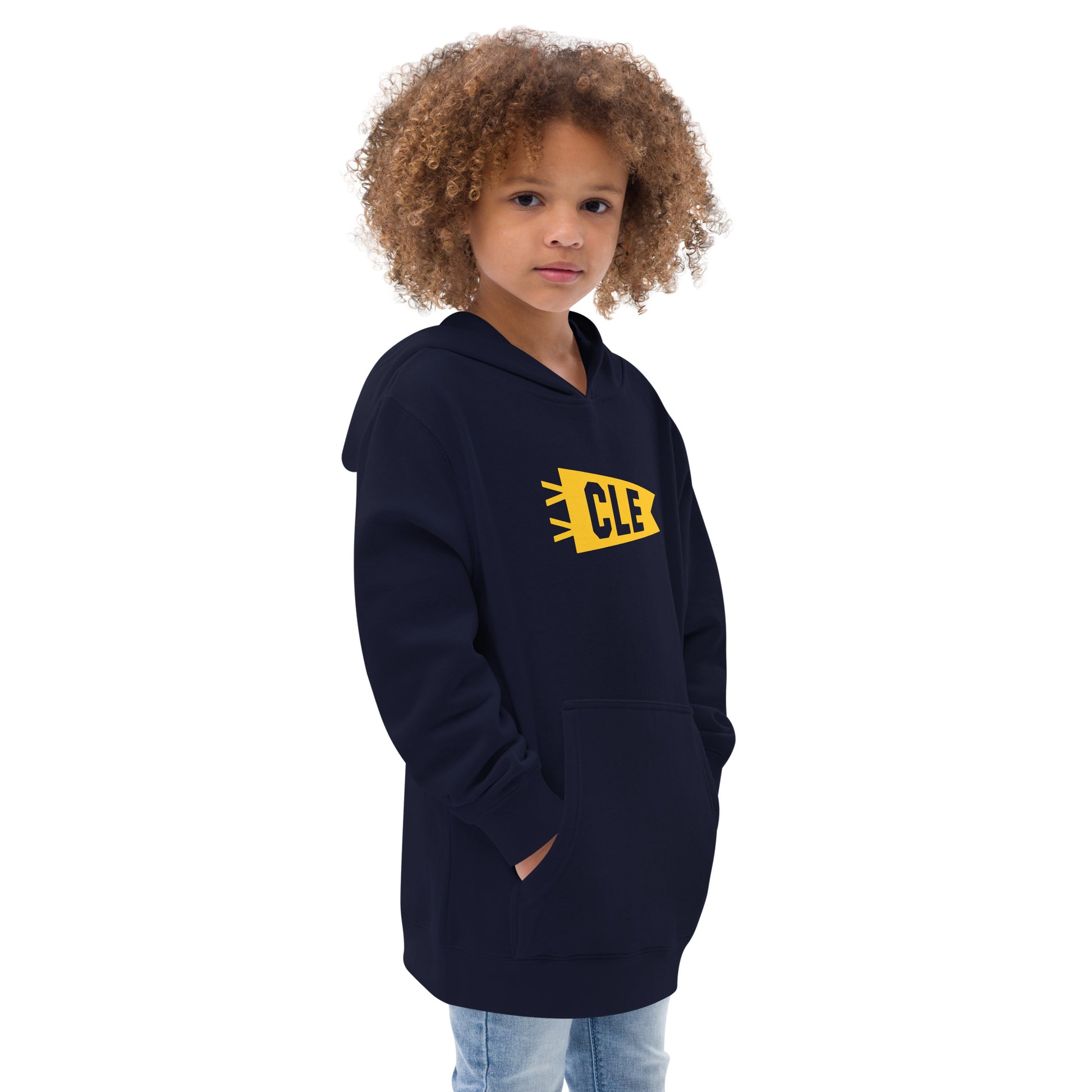 Airport Code Kid's Hoodie - Yellow Graphic • CLE Cleveland • YHM Designs - Image 06