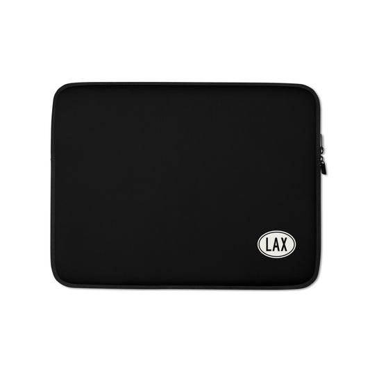 Unique Travel Gift Laptop Sleeve - White Oval • LAX Los Angeles • YHM Designs - Image 01