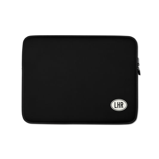 Unique Travel Gift Laptop Sleeve - White Oval • LHR London • YHM Designs - Image 01