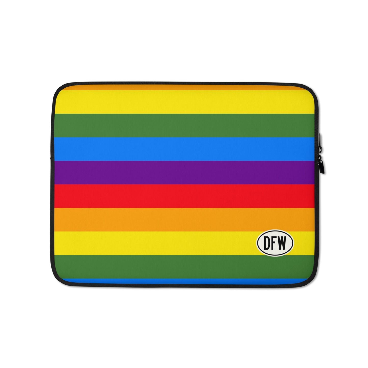 DFW Dallas Laptop Sleeve • Oval Car Sticker Design - Rainbow Colours • YHM Designs - Image 01