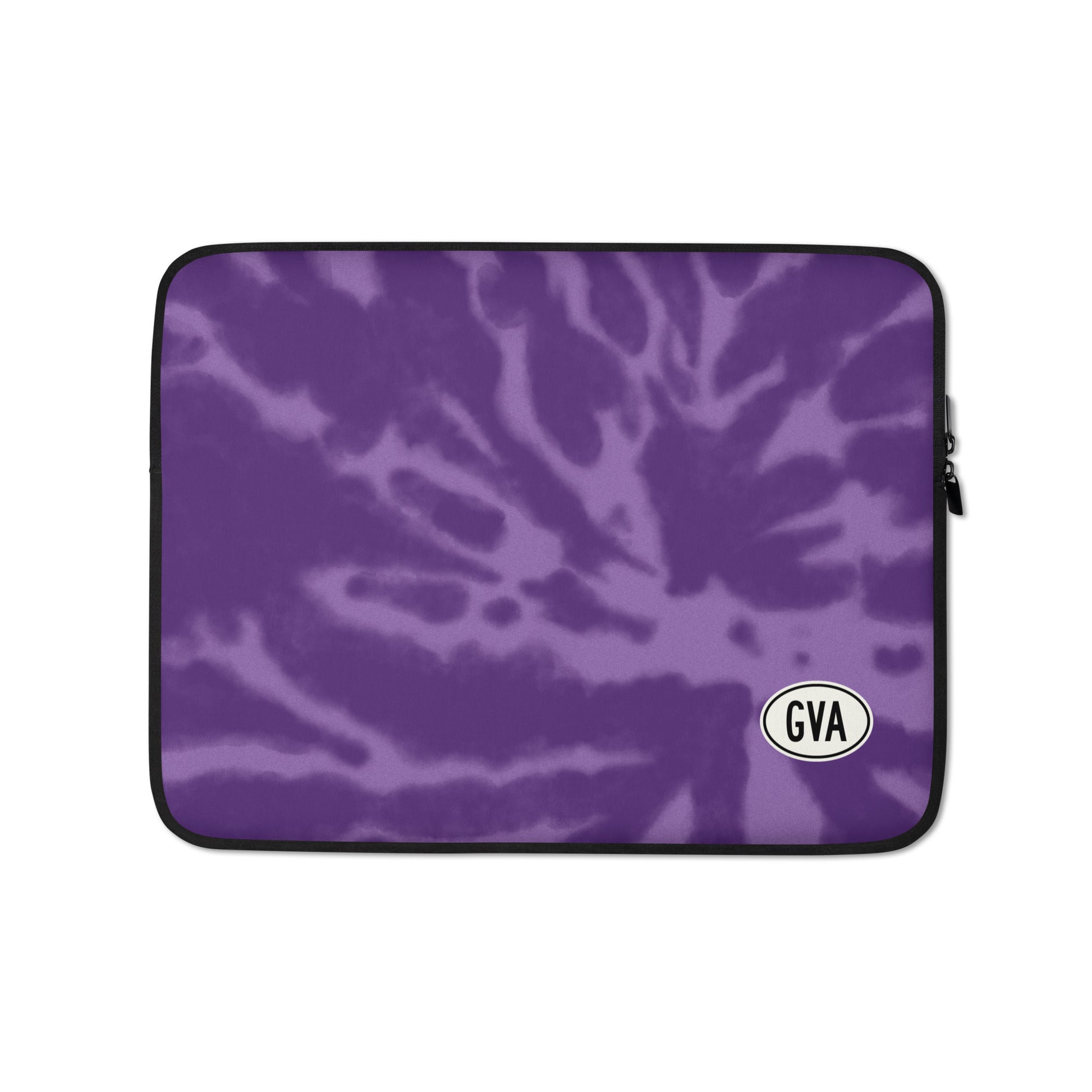 GVA Geneva Laptop Sleeve • Oval Car Sticker Design - Purple Tie-Dye • YHM Designs - Image 01