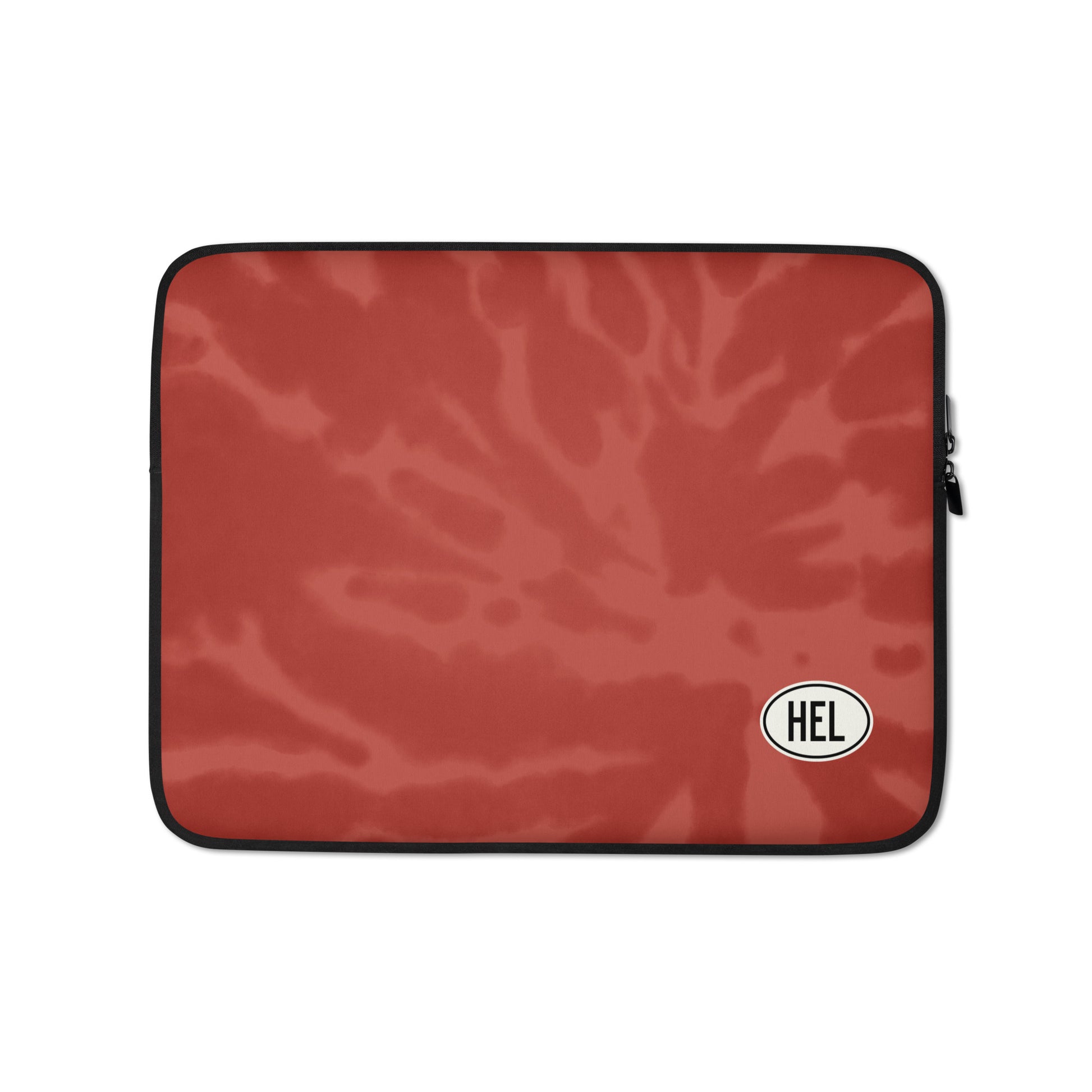 HEL Helsinki Laptop Sleeve • Oval Car Sticker Design - Red Tie-Dye • YHM Designs - Image 01