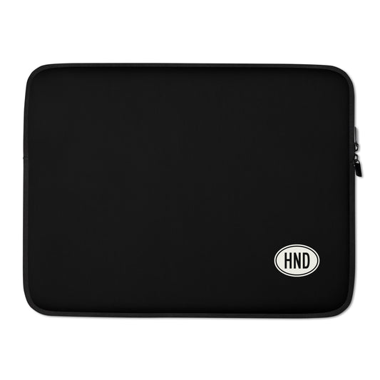 Unique Travel Gift Laptop Sleeve - White Oval • HND Tokyo • YHM Designs - Image 02