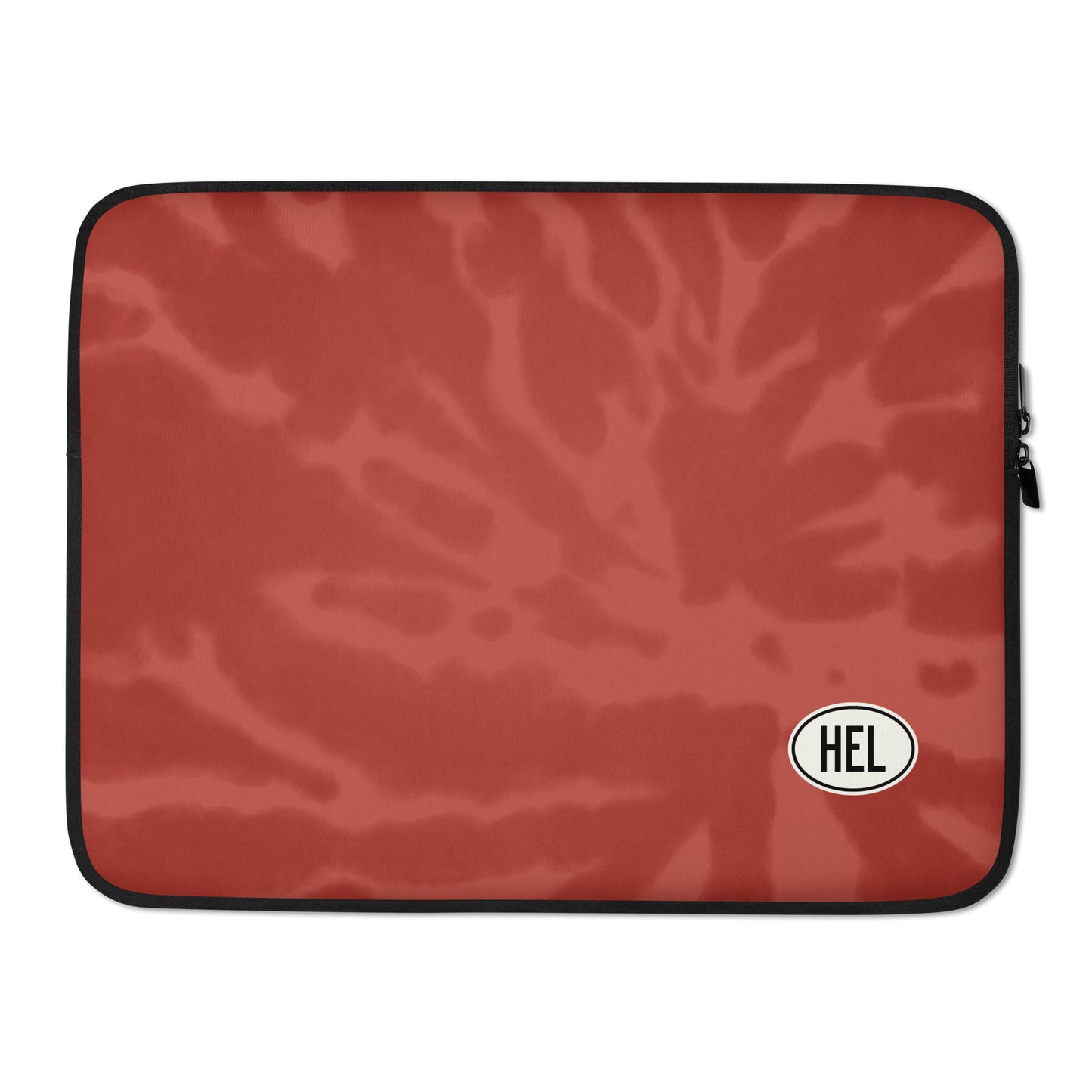 HEL Helsinki Laptop Sleeve • Oval Car Sticker Design - Red Tie-Dye • YHM Designs - Image 02