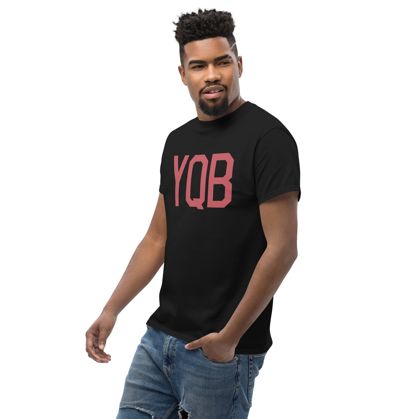Aviation Enthusiast Men's Tee - Deep Pink Graphic • YQB Quebec City • YHM Designs - Image 07