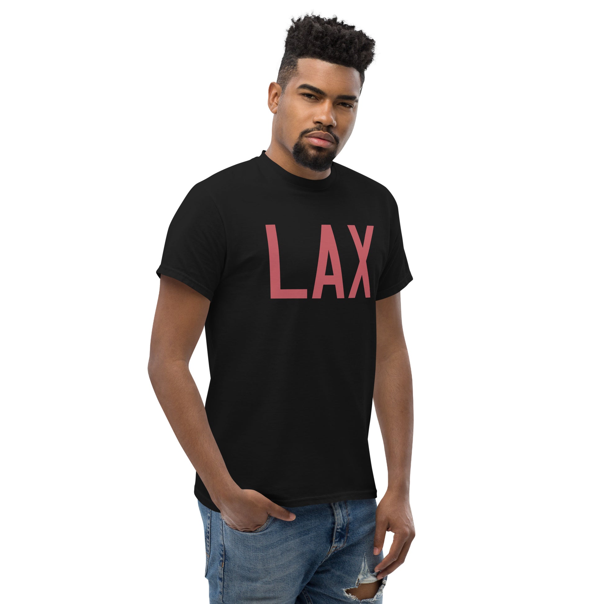 Aviation Enthusiast Men's Tee - Deep Pink Graphic • LAX Los Angeles • YHM Designs - Image 08