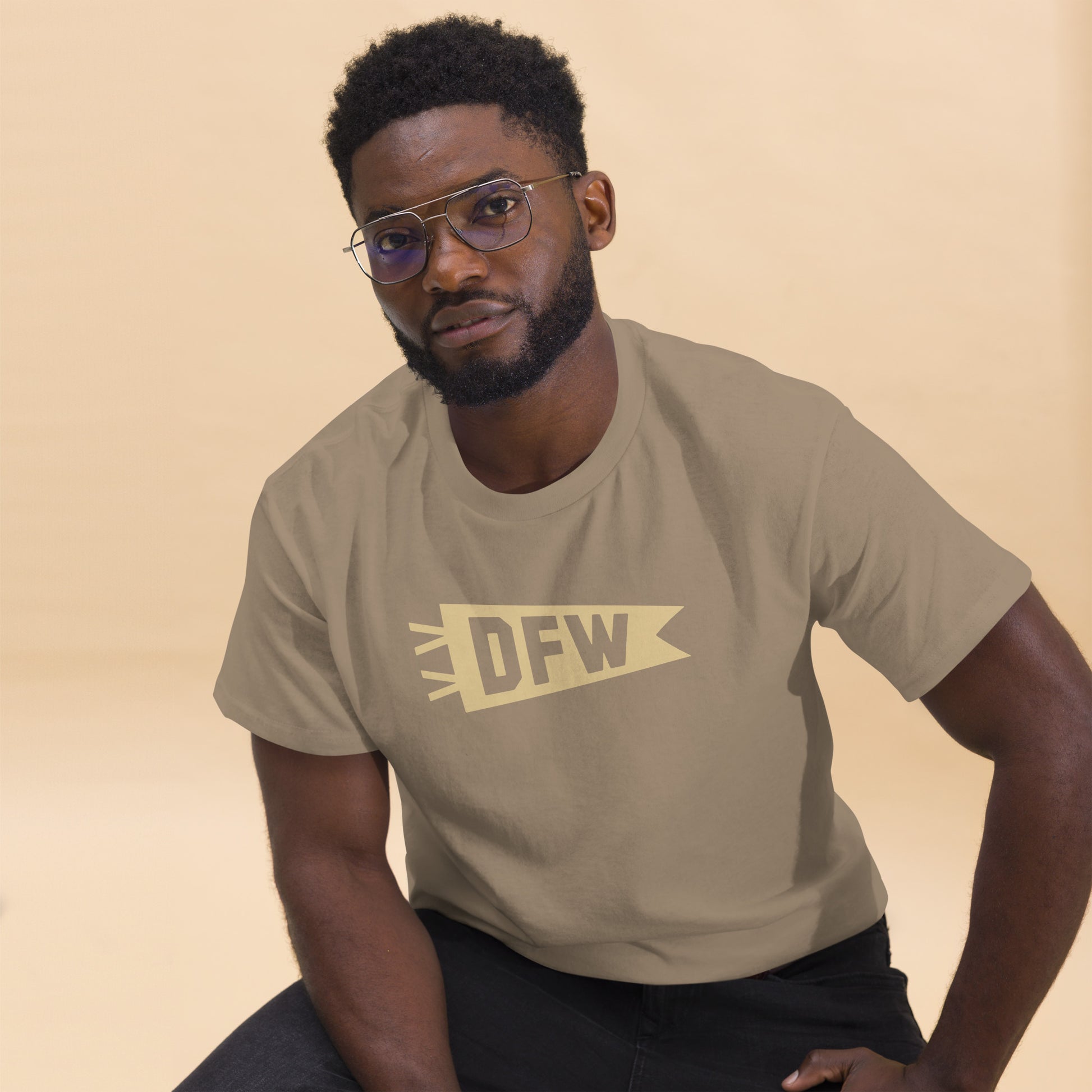 Airport Code Men's T-Shirt - Brown Graphic • DFW Dallas • YHM Designs - Image 08