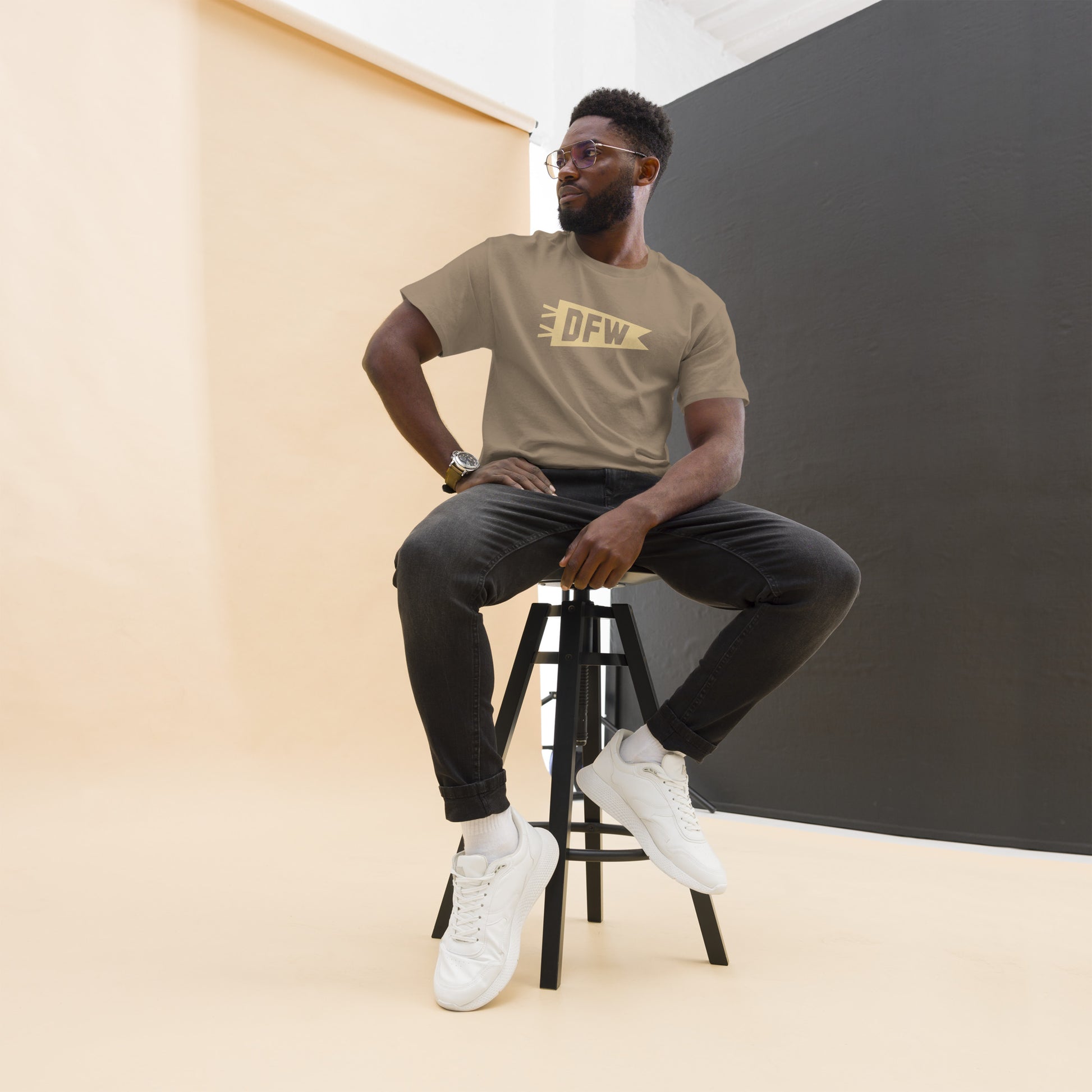 Airport Code Men's T-Shirt - Brown Graphic • DFW Dallas • YHM Designs - Image 10