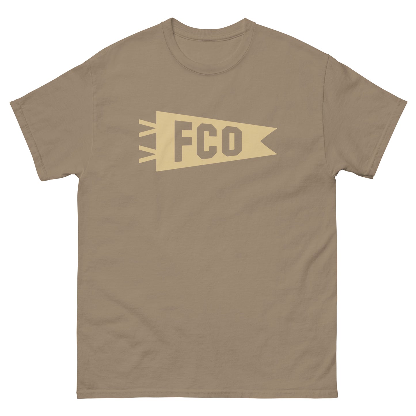 Airport Code Men's T-Shirt - Brown Graphic • FCO Rome Souvenir • YHM Designs - Image 02